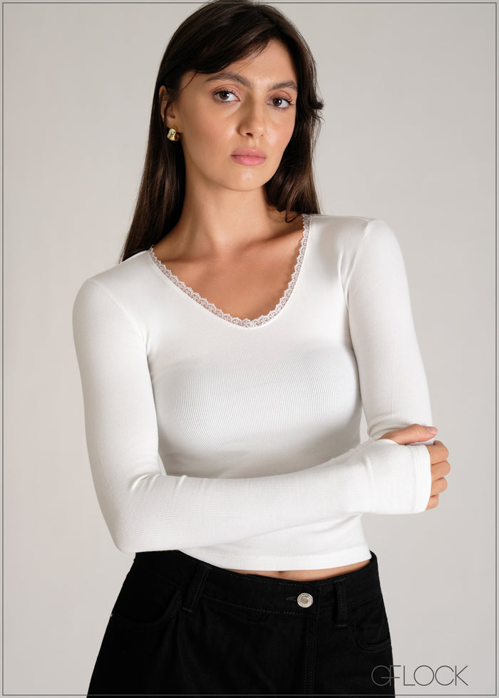 Long Sleeve Lace Detailed Top - women’s top at GFLOCK Sri Lanka