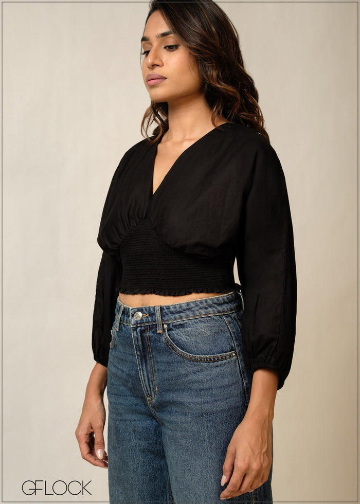 Long Sleeve V-Neck Top - 300326