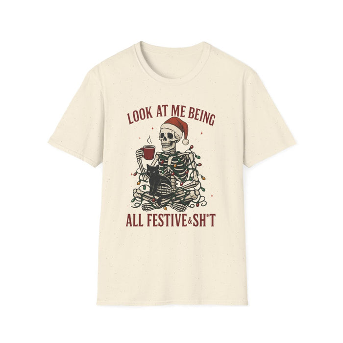 white t-shirt with look at me being all festive sarcastic christmas design