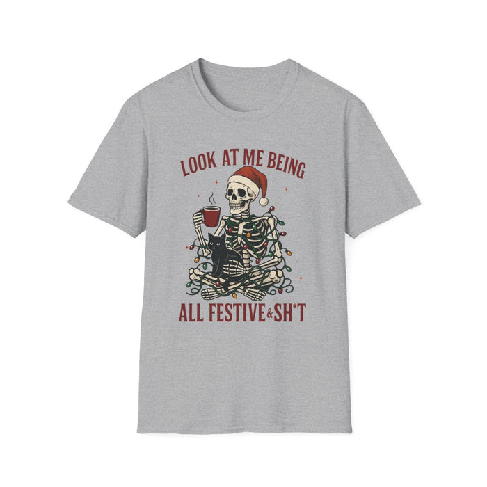light blue t-shirt with playful festive christmas graphic print