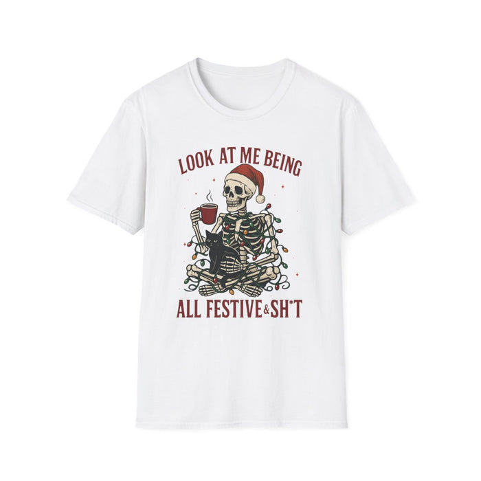 sport grey t-shirt with bold look at me being all festive holiday slogan