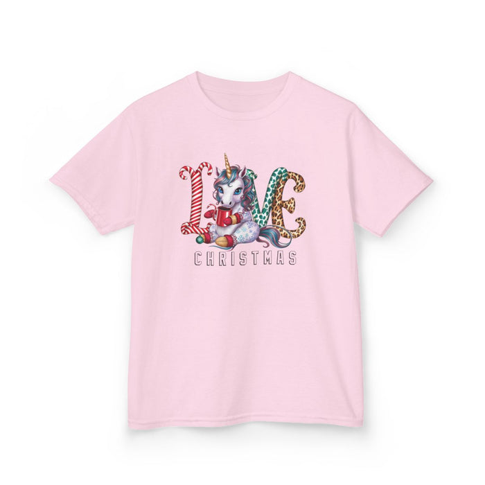 white kids t-shirt with love christmas unicorn design