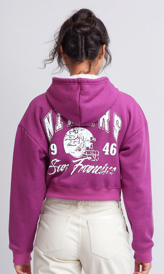 Magenta San Francisco Graphic Cropped Hoodie - O201147