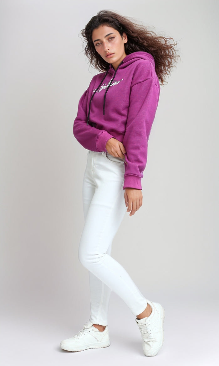 Magenta San Francisco Graphic Cropped Hoodie - O201147