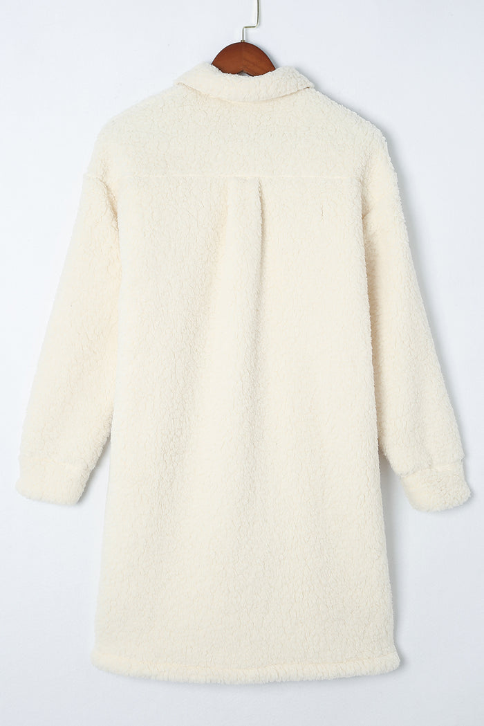 Manteau Long Teddy à Poches Contrastées