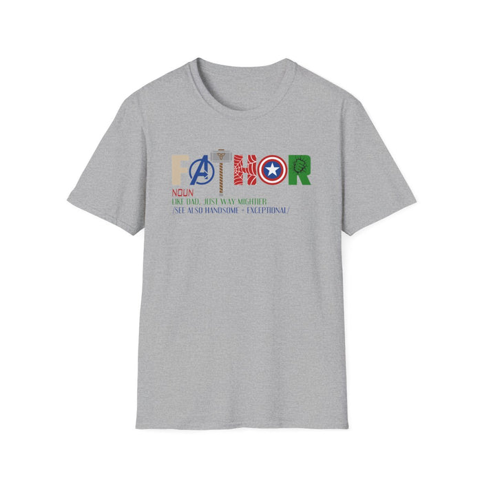 dark chocolate t-shirt with Marvel inspired father funny superhero dad design