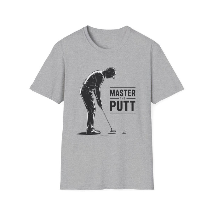 sport grey t-shirt with master the putt golf slogan print for dads