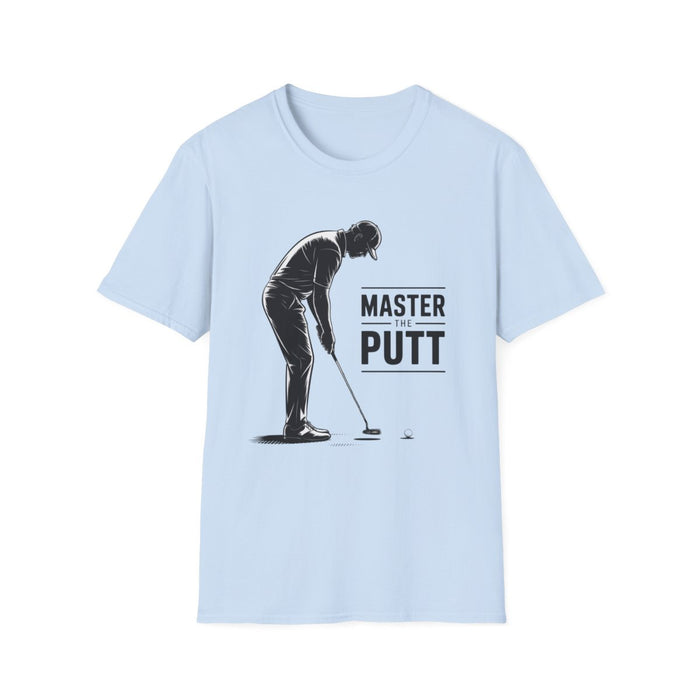 natural t-shirt with bold master the putt print for golf dad gift