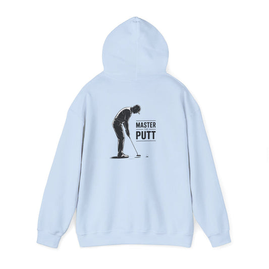 sport grey hoodie with master the putt golf design for golf enthusiasts