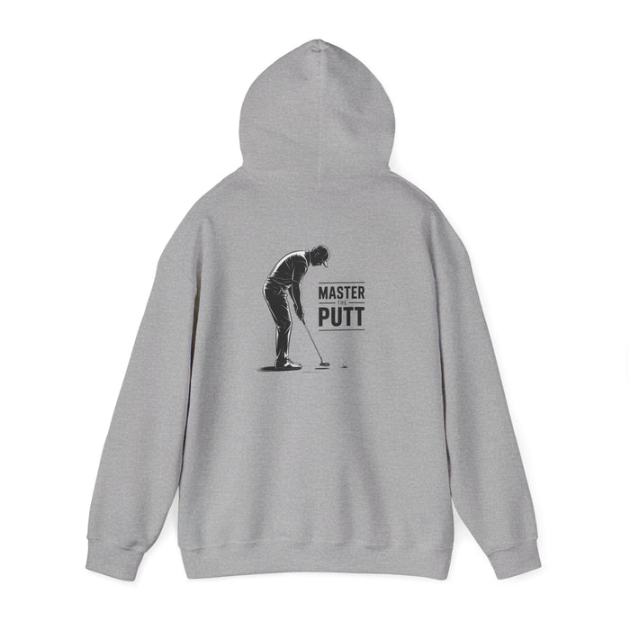 sand hoodie with master the putt golf slogan design