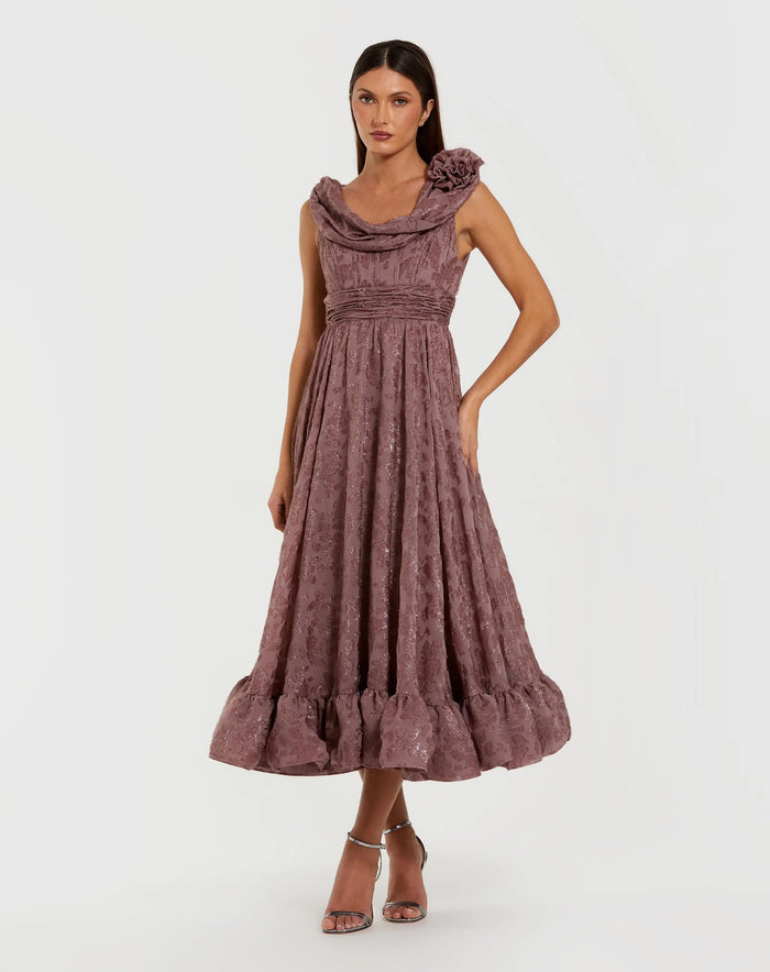Purple Sleeveless Cowl Neck Chiffon Midi Dress - Ieena for Mac Duggal