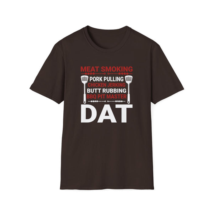 dark chocolate t-shirt with pit master BBQ smoking meat graphic for dads