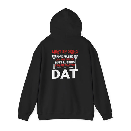 navy hoodie with meat smoking pork pulling BBQ pit master design for grill masters