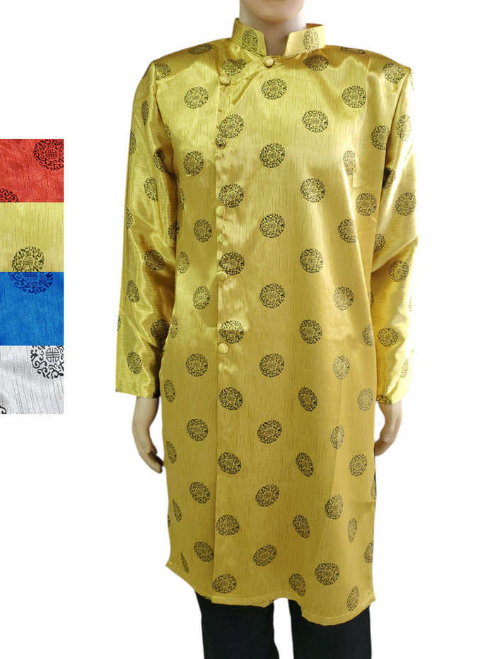 Men's Ao Dai, Traditional Fortune Black Pattern