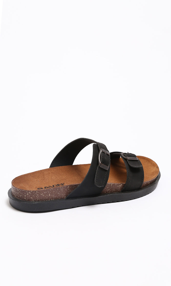 Men's Black Dual Buckle Strap Fashion Sandals - R213257