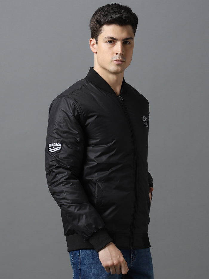 Men's Black Full Sleeve Zippered Bomber Jacket