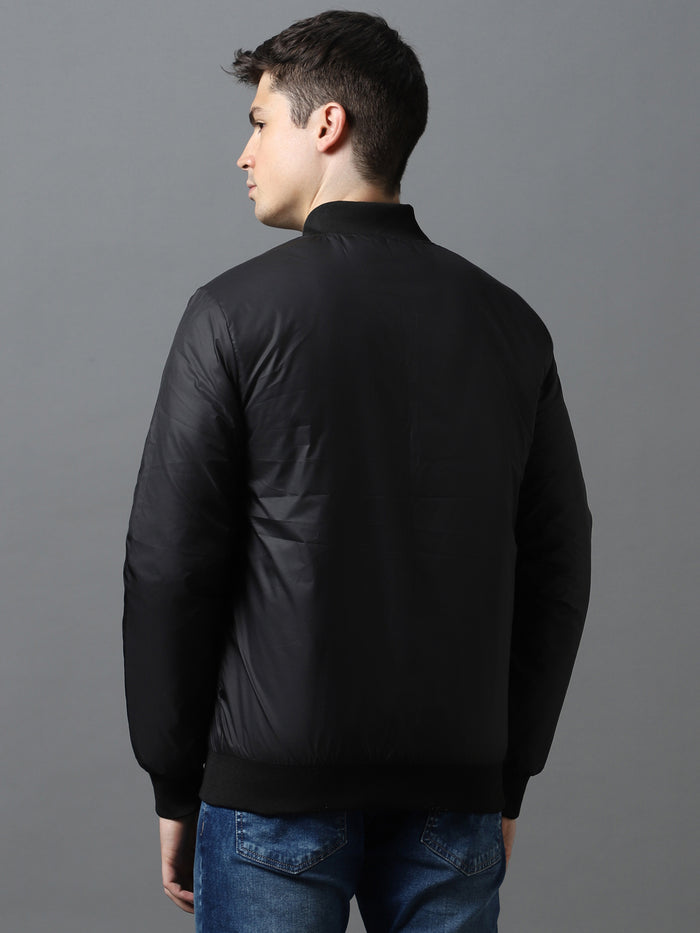 Men's Black Full Sleeve Zippered Bomber Jacket