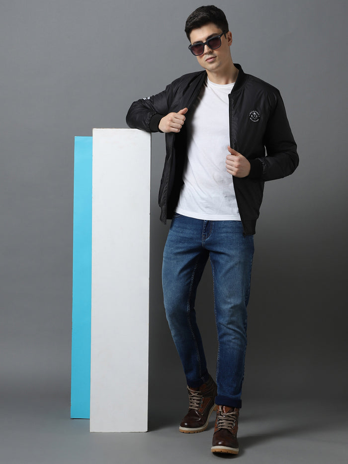 Men's Black Full Sleeve Zippered Bomber Jacket