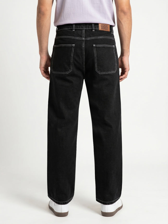 Men's Black Loose Baggy Fit Washed Denim Jeans Non-Stretchable