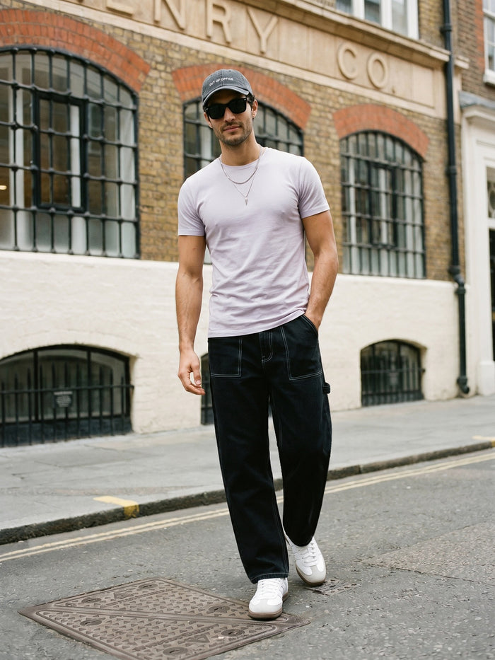 Men's Black Loose Baggy Fit Washed Denim Jeans Non-Stretchable