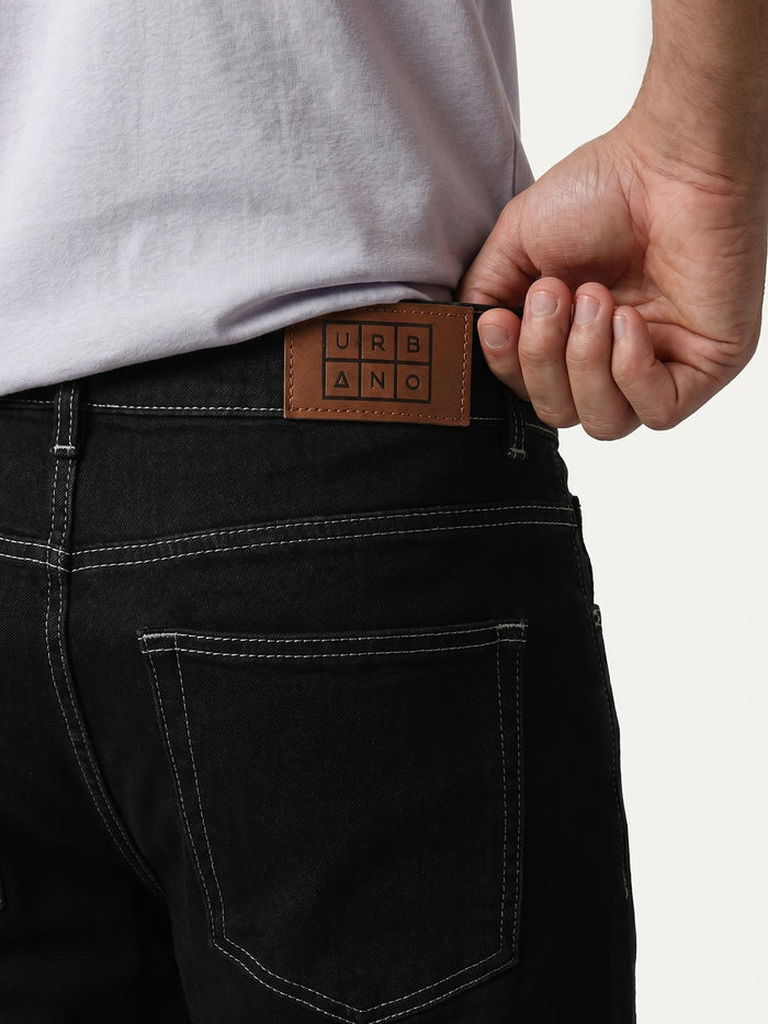 Men's Black Loose Baggy Fit Washed Denim Jeans Non-Stretchable