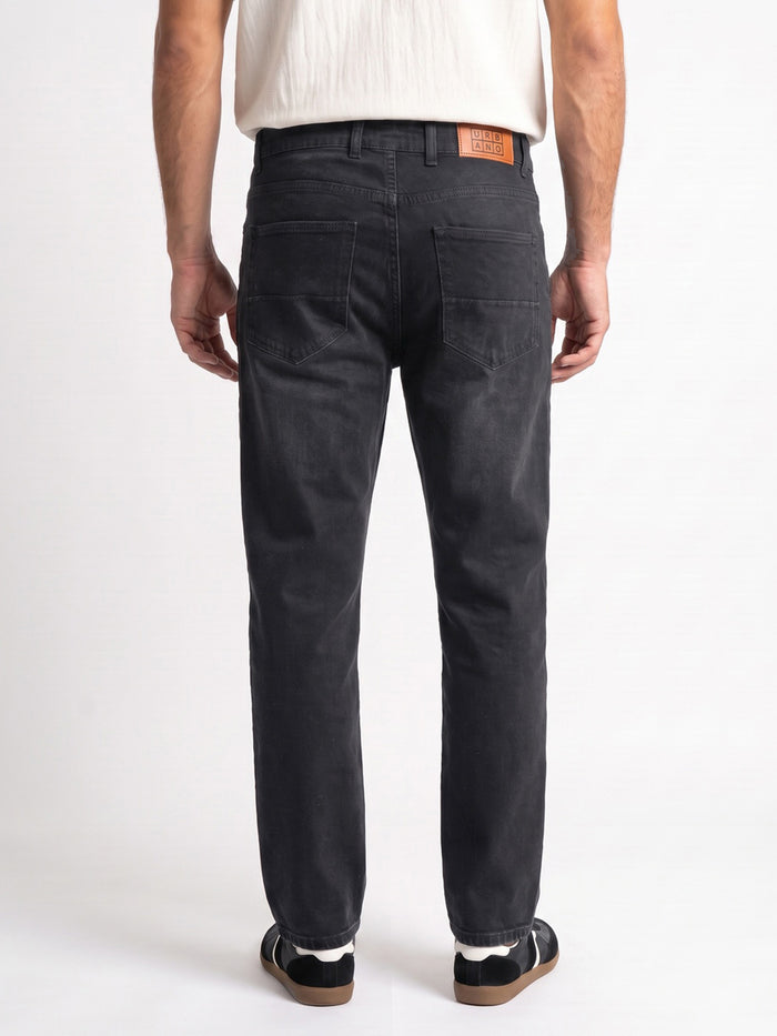 Men's Black Relaxed Fit Washed Denim Jeans Non-Stretchable