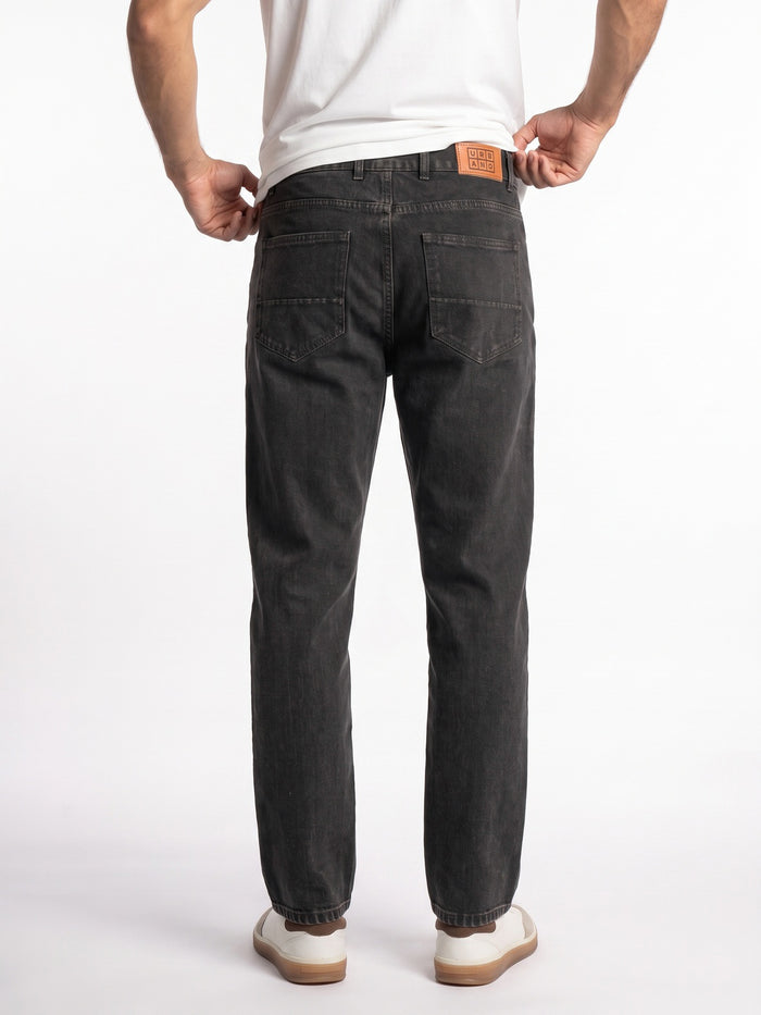 Men's Black Relaxed Fit Washed Denim Jeans Non-Stretchable