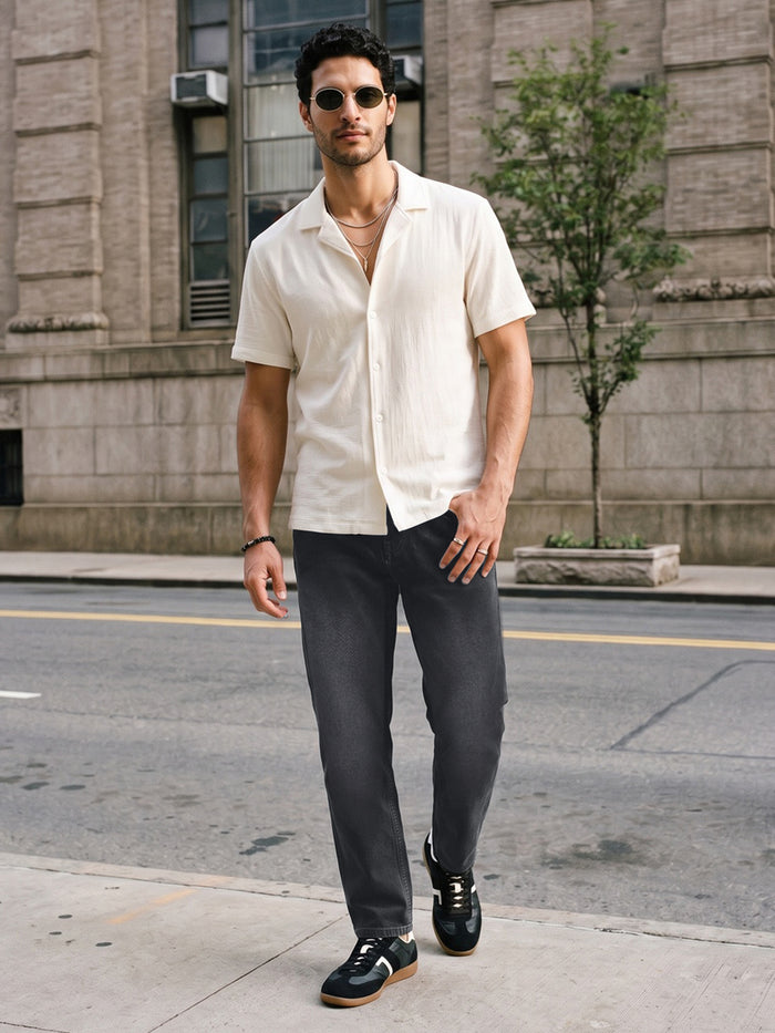 Men's Black Relaxed Fit Washed Denim Jeans Non-Stretchable