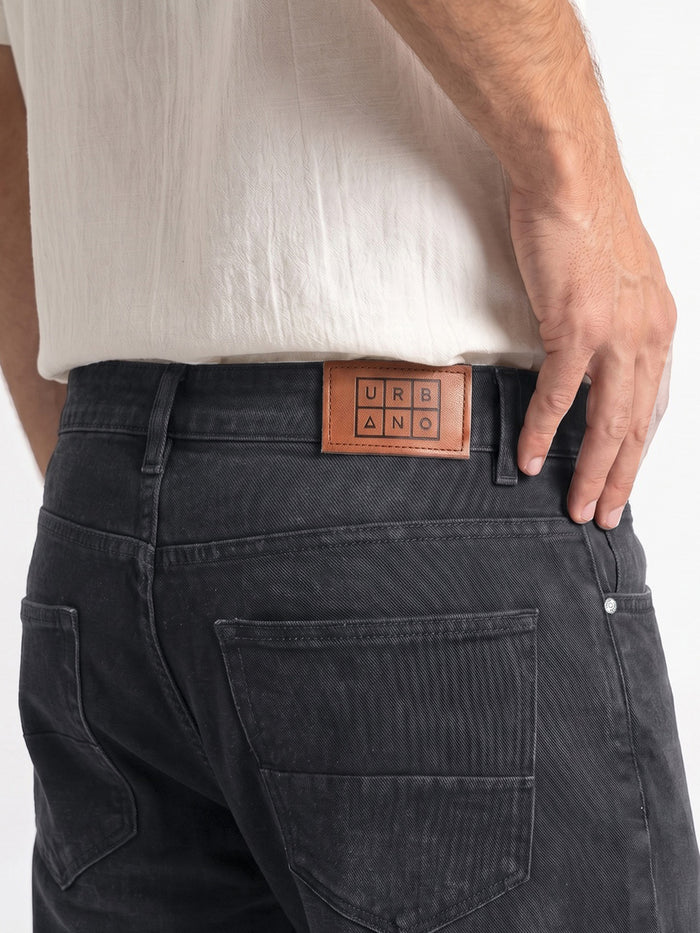 Men's Black Relaxed Fit Washed Denim Jeans Non-Stretchable