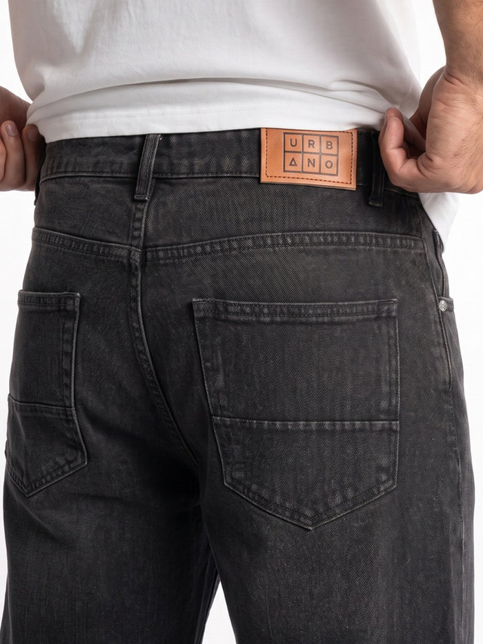 Men's Black Relaxed Fit Washed Denim Jeans Non-Stretchable