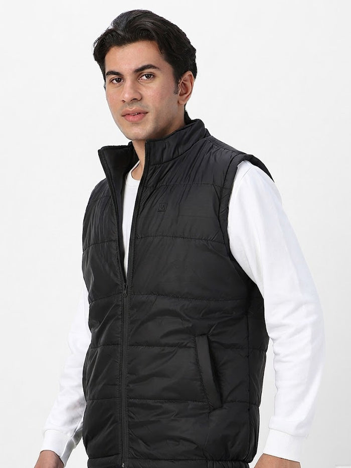 Men's Black Sleeveless Zippered Puffer Jacket