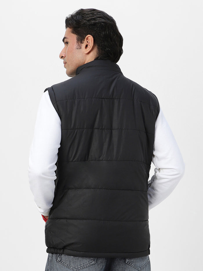 Men's Black Sleeveless Zippered Puffer Jacket