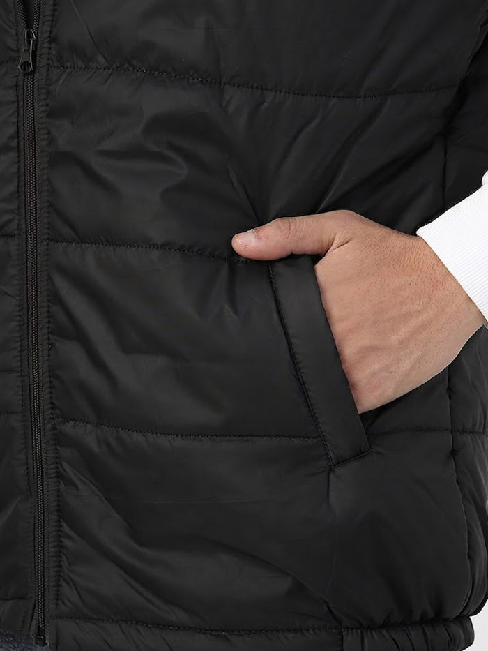 Men's Black Sleeveless Zippered Puffer Jacket