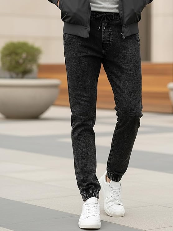Men's Black Slim Fit Washed Jogger Jeans Stretchable