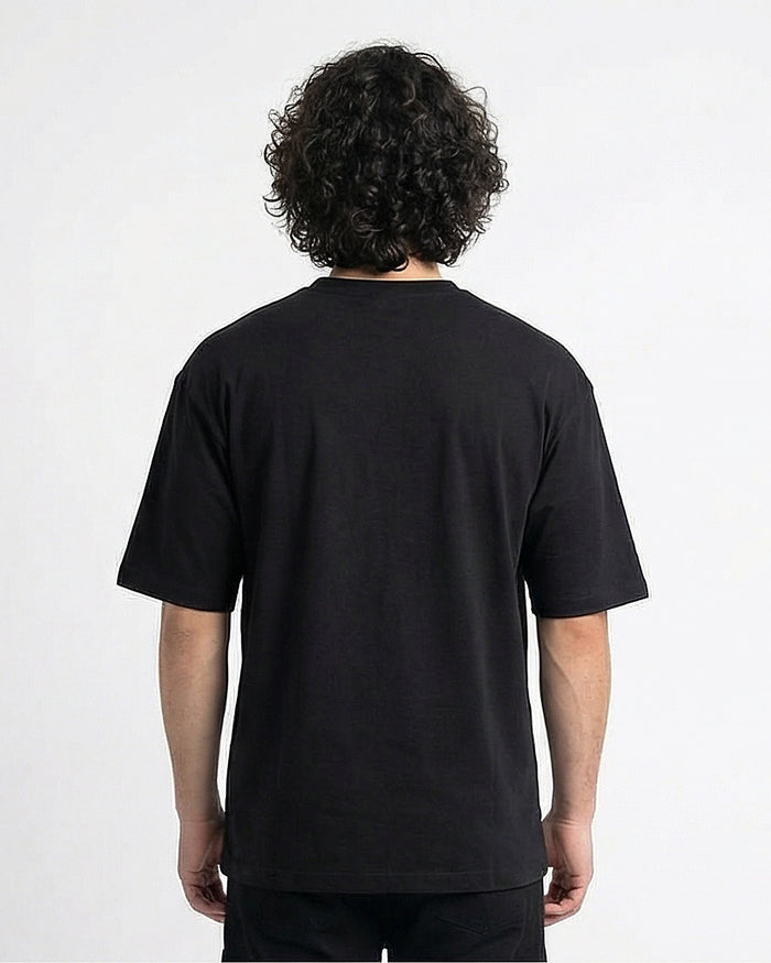 Men's Black Tonal Embossed Relaxed Fit T-Shirt - R216292
