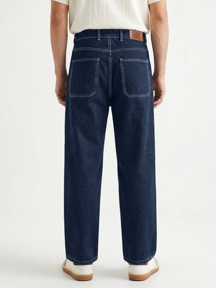 Men's Blue Loose Baggy Fit Washed Denim Jeans Non-Stretchable