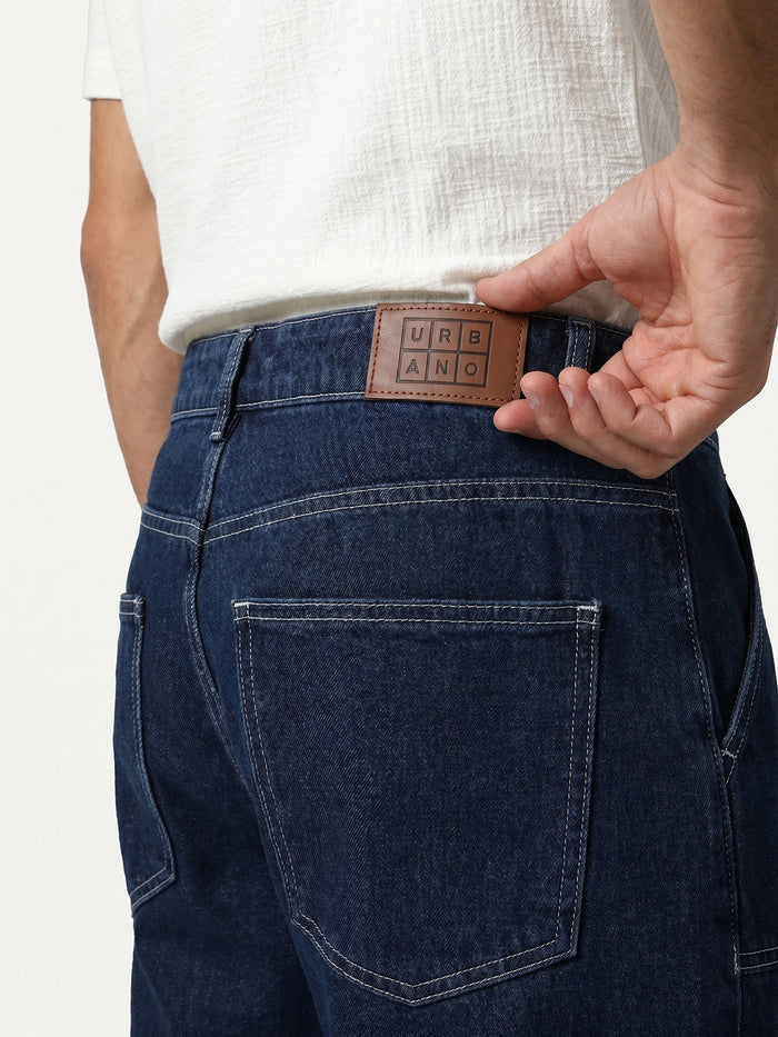 Men's Blue Loose Baggy Fit Washed Denim Jeans Non-Stretchable