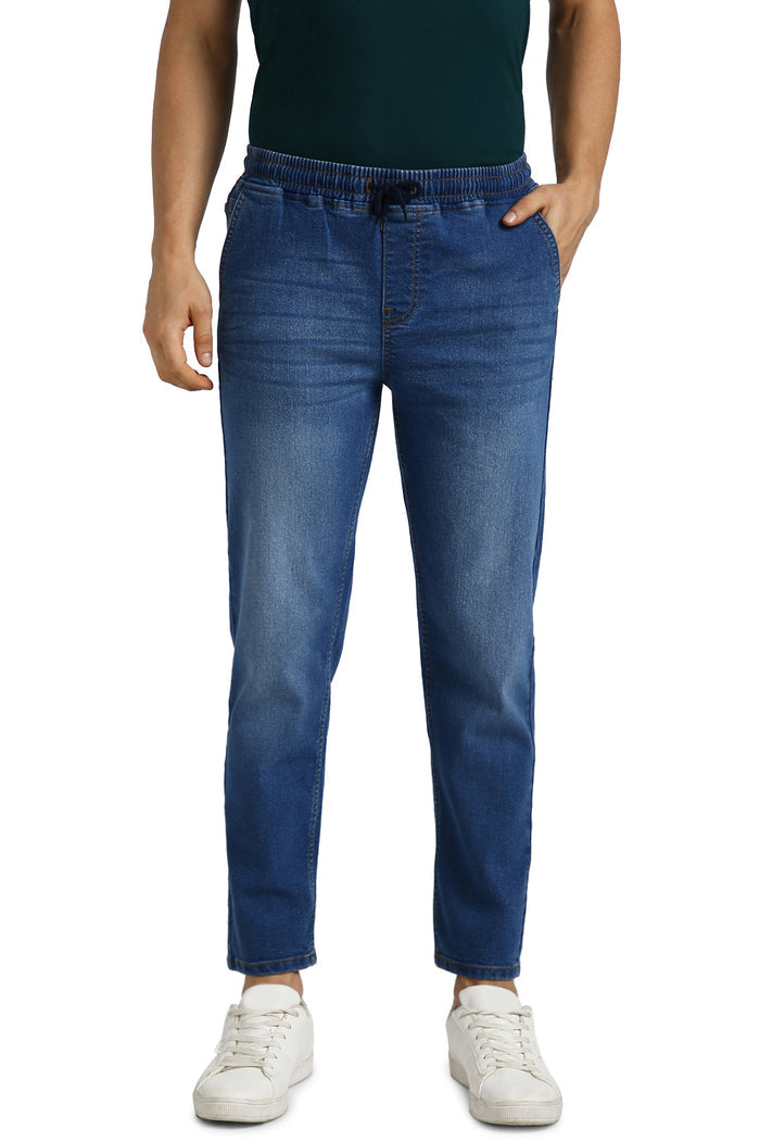 Men's Blue Regular Fit Washed Jogger Jeans Stretchable