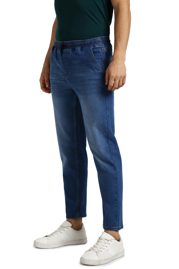 Men's Blue Regular Fit Washed Jogger Jeans Stretchable