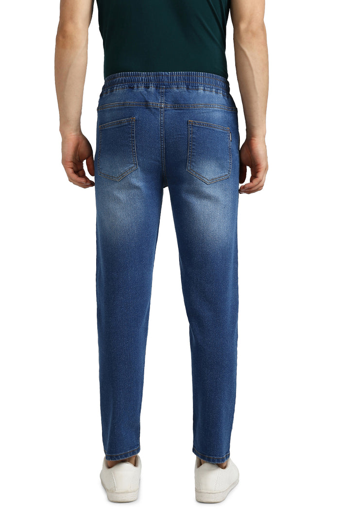 Men's Blue Regular Fit Washed Jogger Jeans Stretchable
