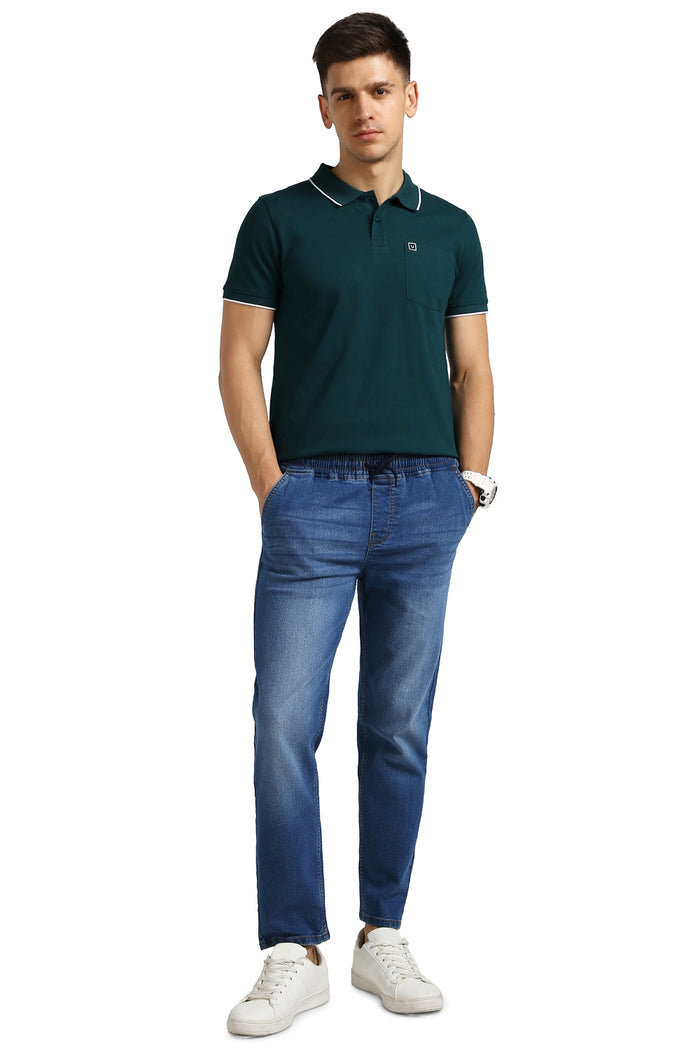 Men's Blue Regular Fit Washed Jogger Jeans Stretchable