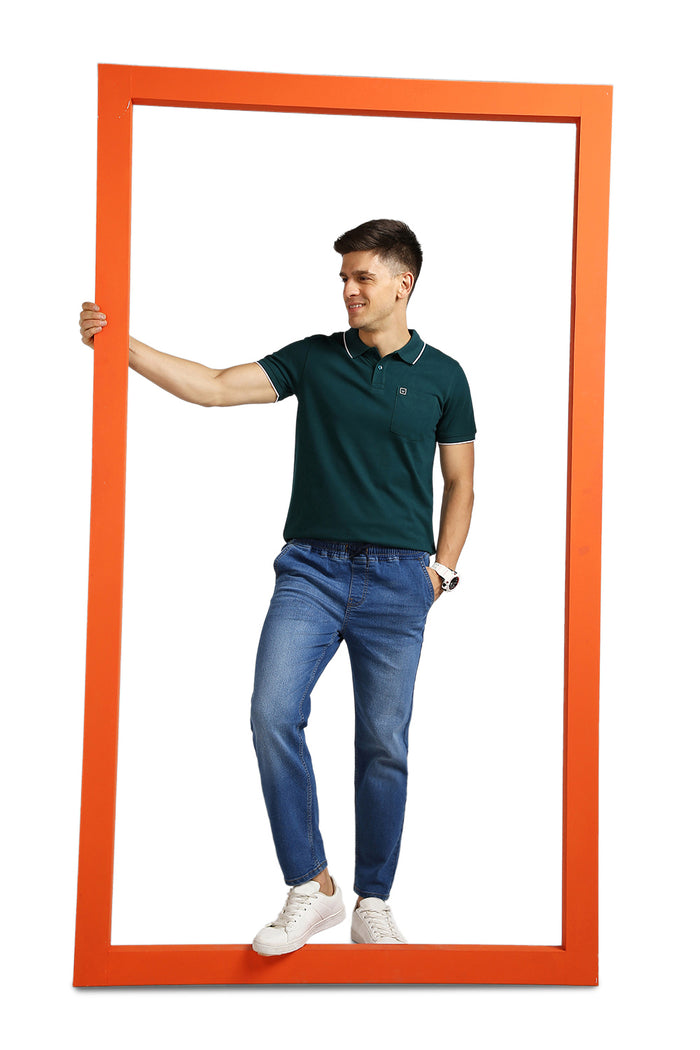 Men's Blue Regular Fit Washed Jogger Jeans Stretchable