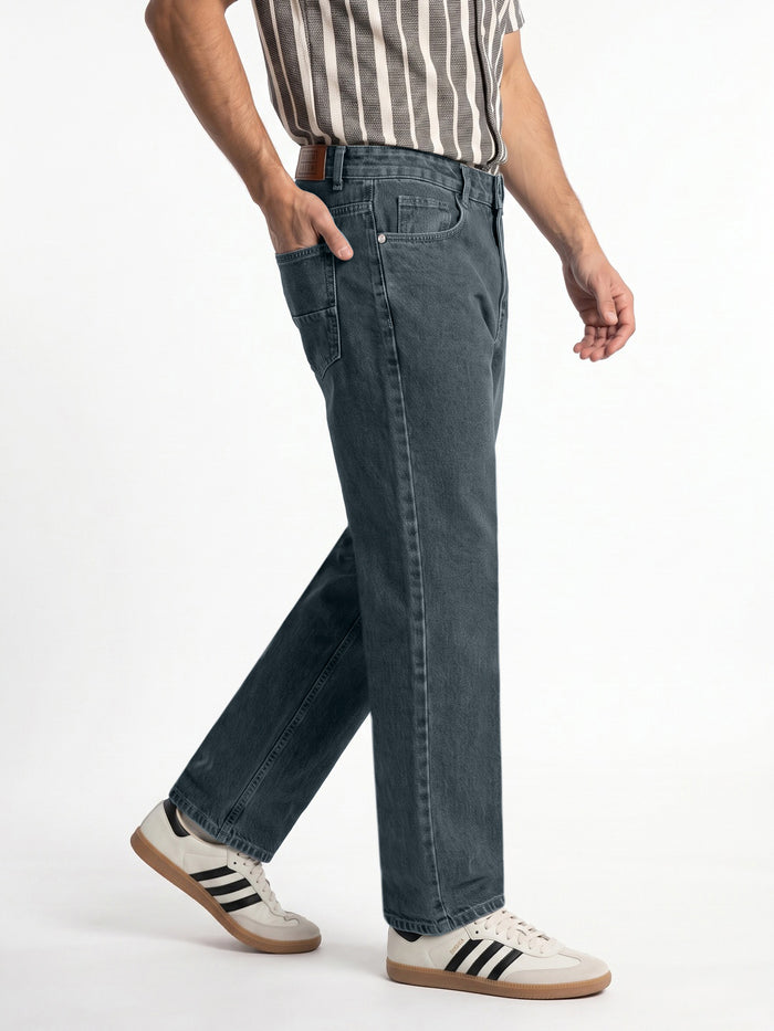 Men's Blue Relaxed Fit Washed Denim Jeans Non-Stretchable