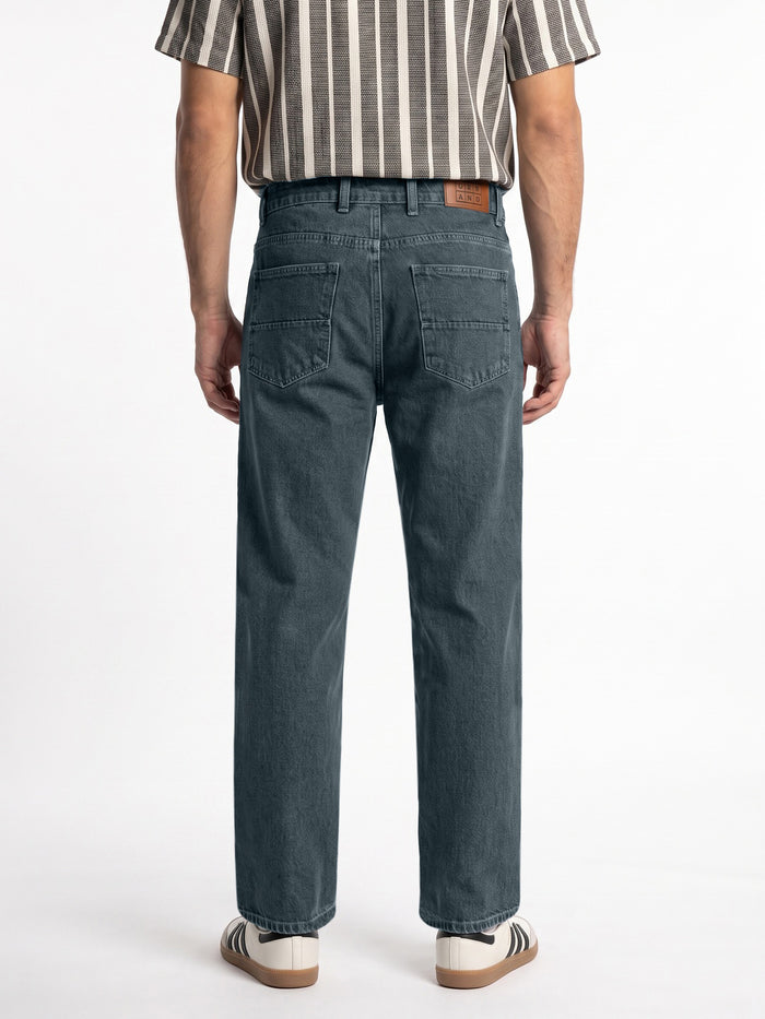 Men's Blue Relaxed Fit Washed Denim Jeans Non-Stretchable