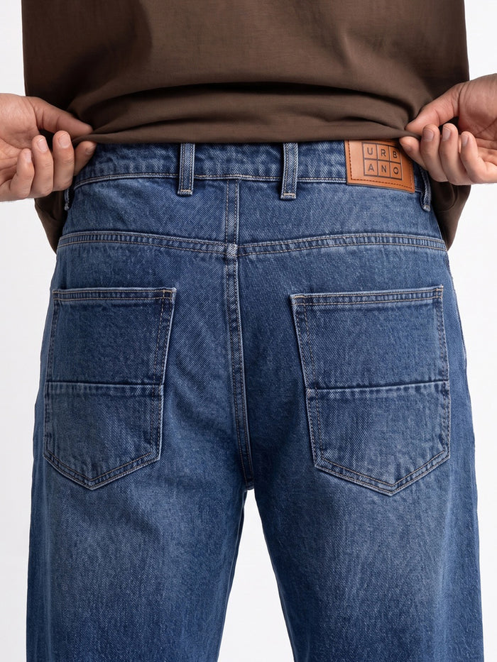 Men's Blue Relaxed Fit Washed Denim Jeans Non-Stretchable