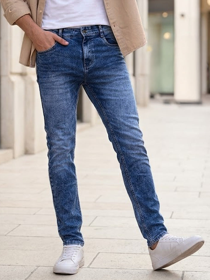 Men's Blue Skinny Fit Washed Jeans Stretchable