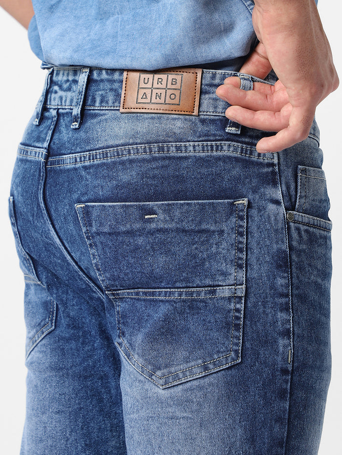 Men's Blue Skinny Fit Washed Jeans Stretchable