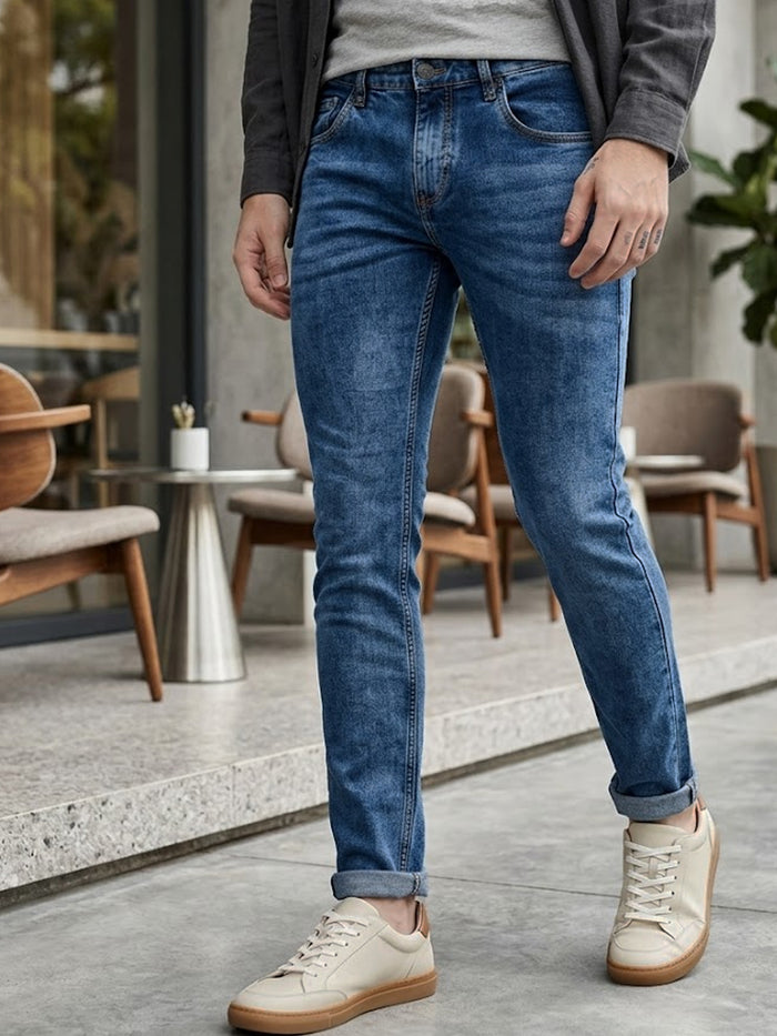 Men's Blue Slim Fit Washed Jeans Stretchable