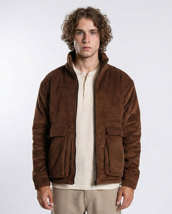 Men's Brown Corduroy Padded Utility Jacket - O199940