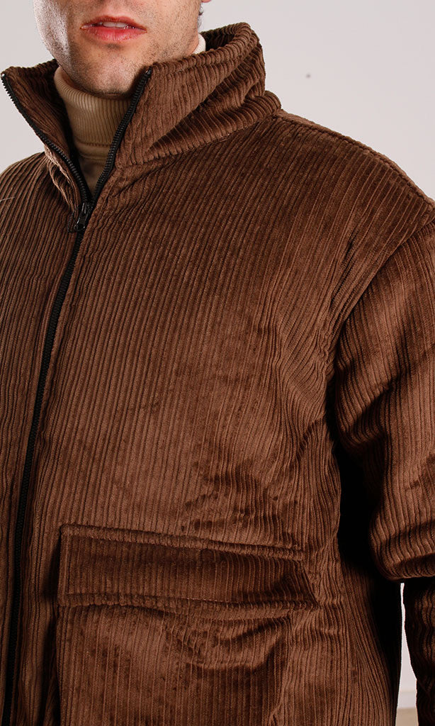 Men's Brown Corduroy Padded Utility Jacket - O199940